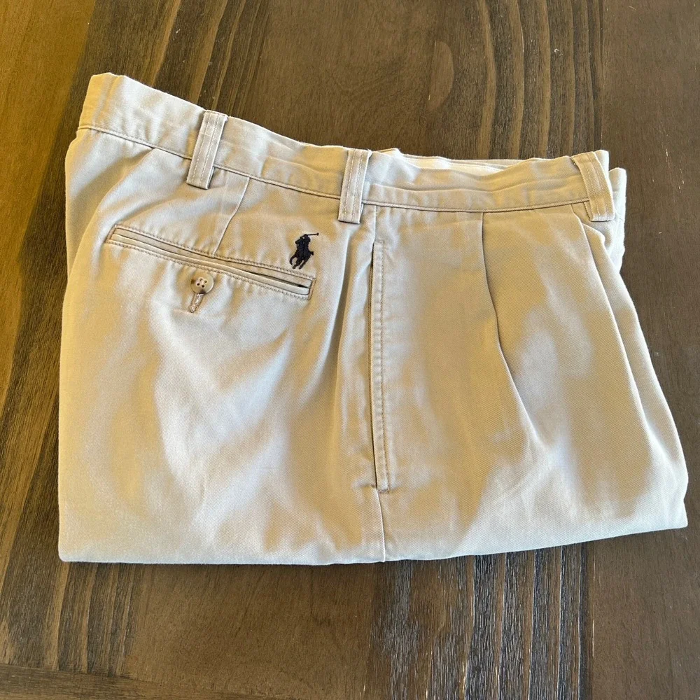 VTG Polo Ralph Lauren Ethan Pant Pleated Chino Khaki Cotton Men 35x30